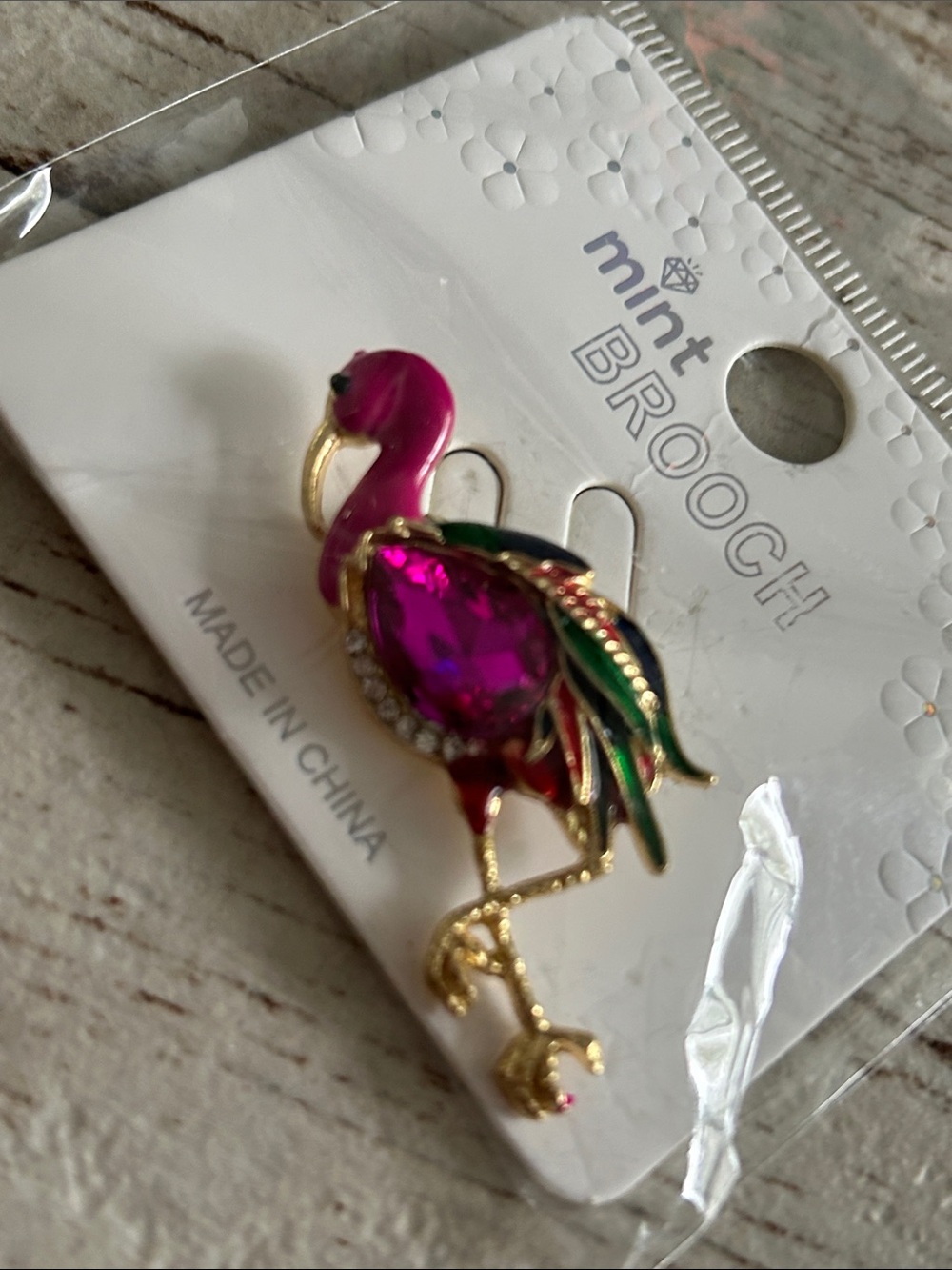 5/$25 Mint Pink & Green Gemstone Flamingo Brooch